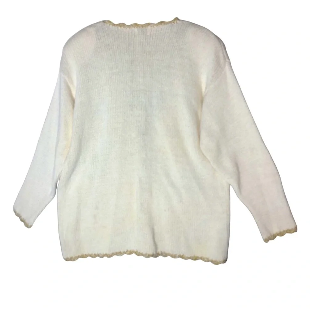 Vintage 90's Jacqueline Ferrar Sweater Cardigan Sz M Cream Gold Ornament Ramie